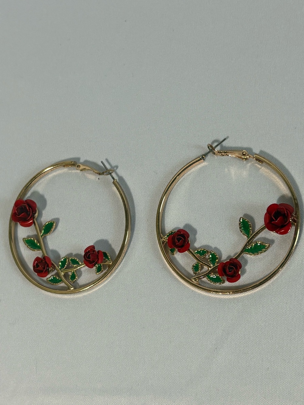 Gold Hoop Earrings with 3D Roses